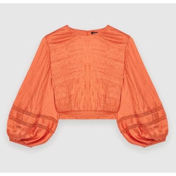 Maje Crinkle-effect satin crop top Orange Size L - Picture 3 of 15